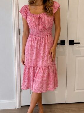 Sienna Sky Pink Floral On or Off The Shoulder Midi Dress